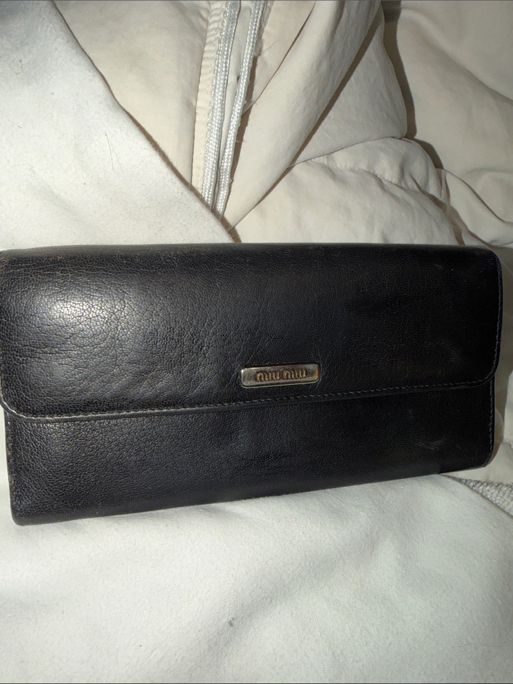 Miu Miu Black Leather Flap Wallet with Metal Logo